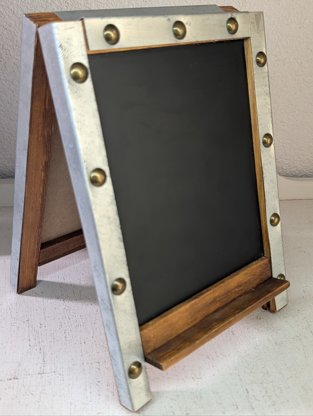 Rustic Industrial Chalkboard Standing Sign Business Specials Metal Rivet Wood